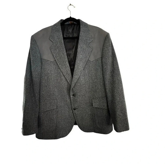 Pendleton Pure Wool Gray Tweed Elbow Patches Western Jacket Sports Coat Size 48 - Picture 1 of 11